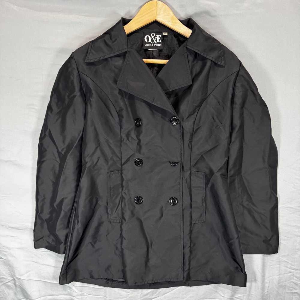 Odds Evens Black Double Breasted Trench‎ Coat Jacket Women's Size 5 Formal